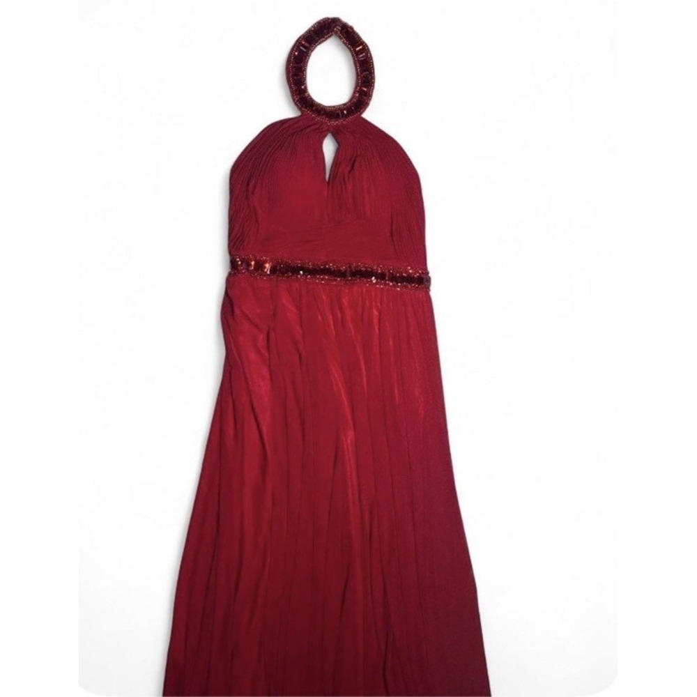 Sherri Hill Red Halter Gown Beaded Waist Formal Prom Dress Size 12